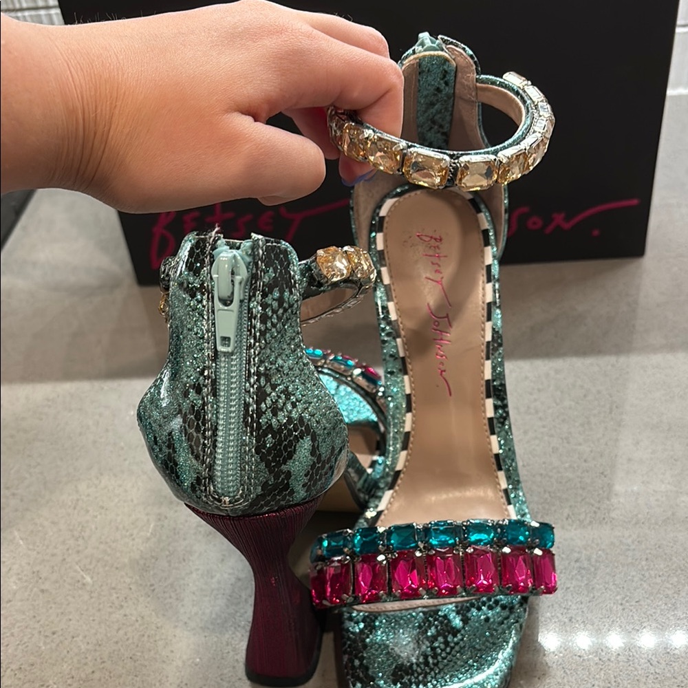 Betsey Johnson Blue and Pink Embellished Heels